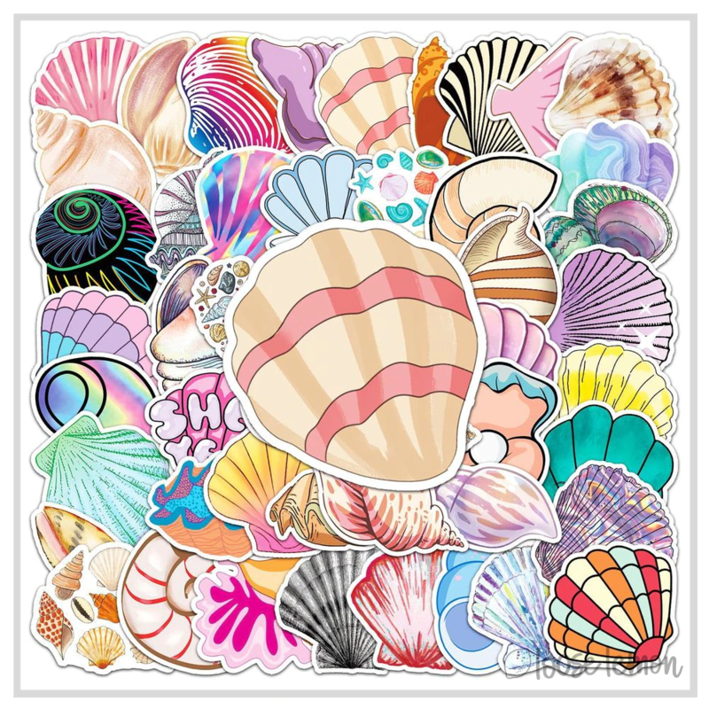 Shell Pattern Sticker Same Direction Blue 50 Sticker Set | Shells - Loose Lemon Crafts