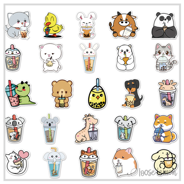 50 Sticker Set | Boba - Loose Lemon Crafts