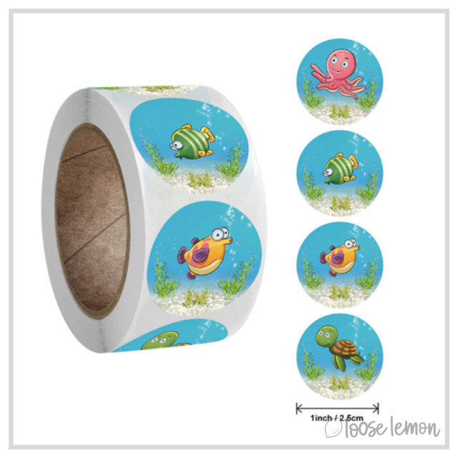 100 Under The Sea 1" Stickers/Seals