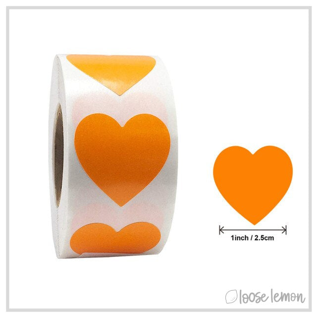 100 Heart (Orange) 1" Stickers/Seals