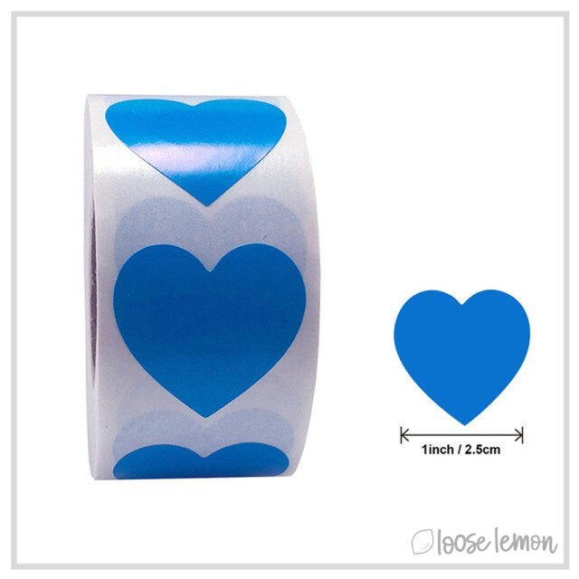 100 Heart (Blue) 1" Stickers/Seals