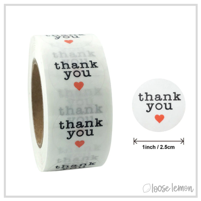 100 Thank You Black 1" Stickers/Seals