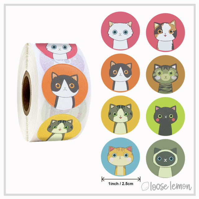 100 Curious Cats 1" Stickers/Seals