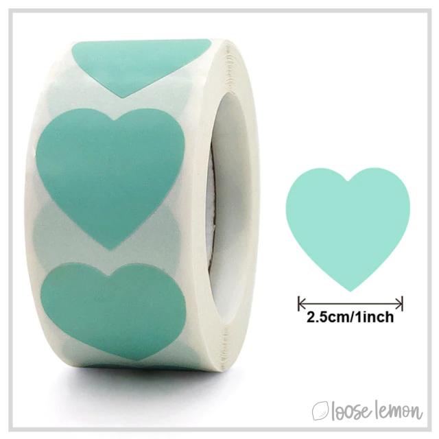 100 Heart (Mint) 1" Stickers/Seals