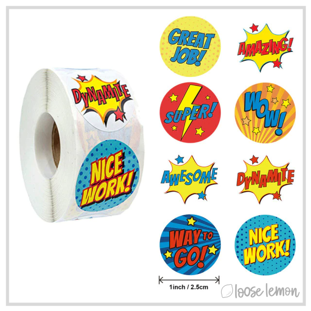 100 Superhero 1" Stickers/Seals