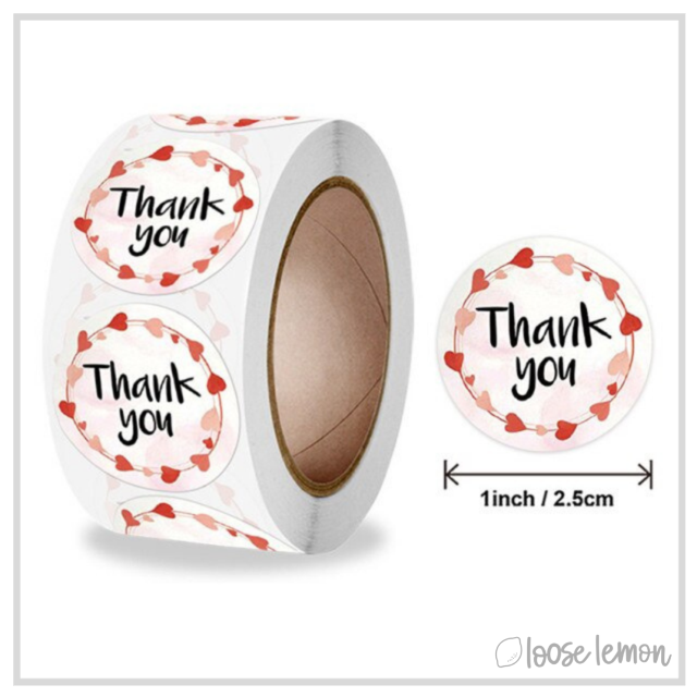 100 Thank You Hearts 1" Stickers/Seals