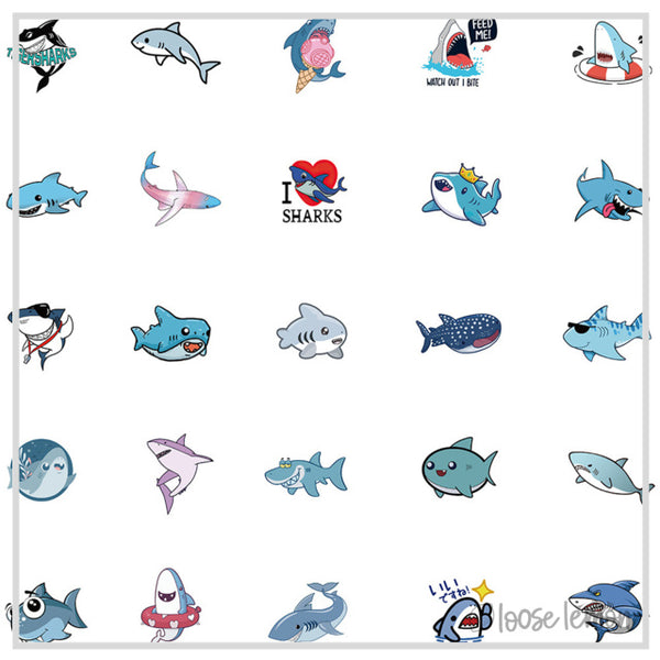50 Sticker Set | Sharks 1 - Loose Lemon Crafts